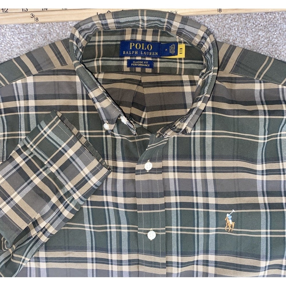 Polo Ralph Lauren Classic Fit Performance Nylon Men M Shirt Beige/Green Preppy